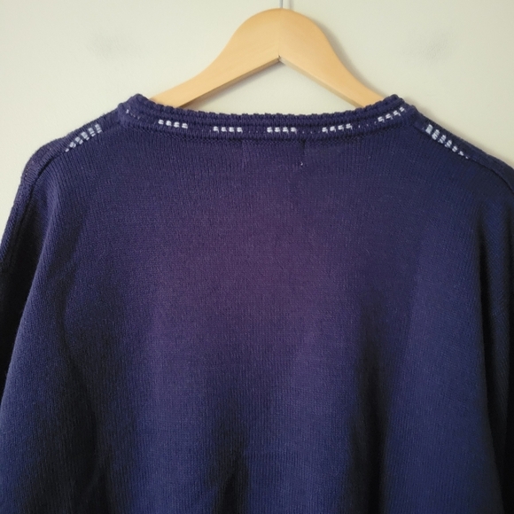 Vintage 90s Textured Knit Navy Wool Blend Grandpa Boyfriend Sweater Size XL - Picture 4 of 7